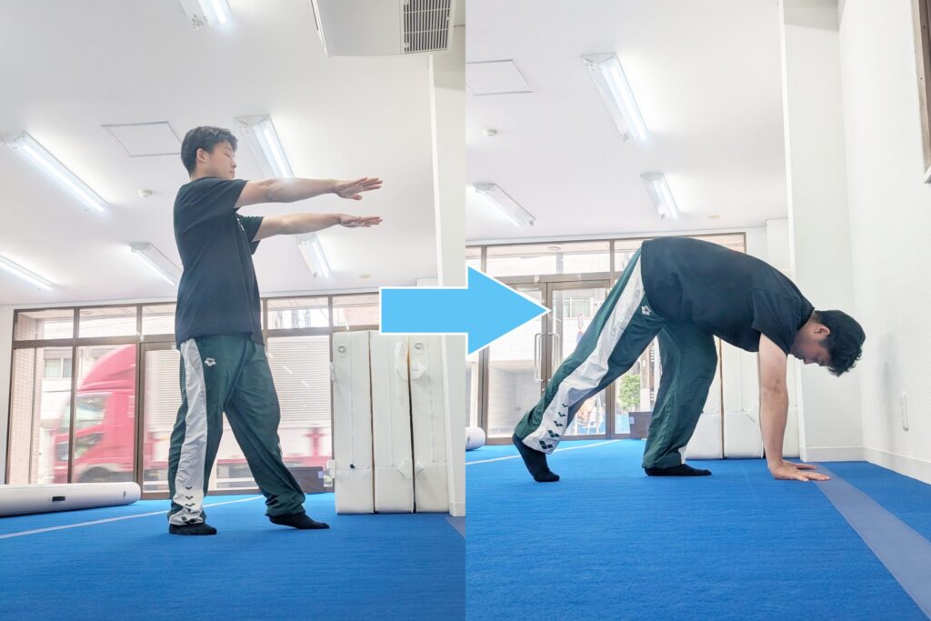 ステップごとにゆっくり丁寧に行うことで、倒立の形が安定します。